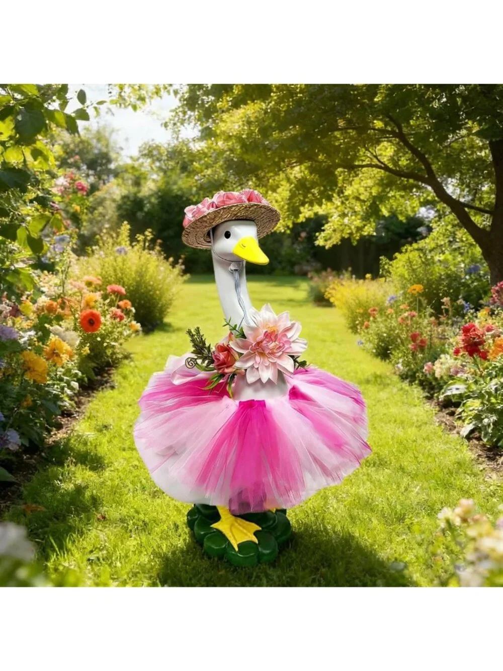 Charming Outdoor Goose Statue Outfit, Large Resin Garden Duck Decor, Perfect for